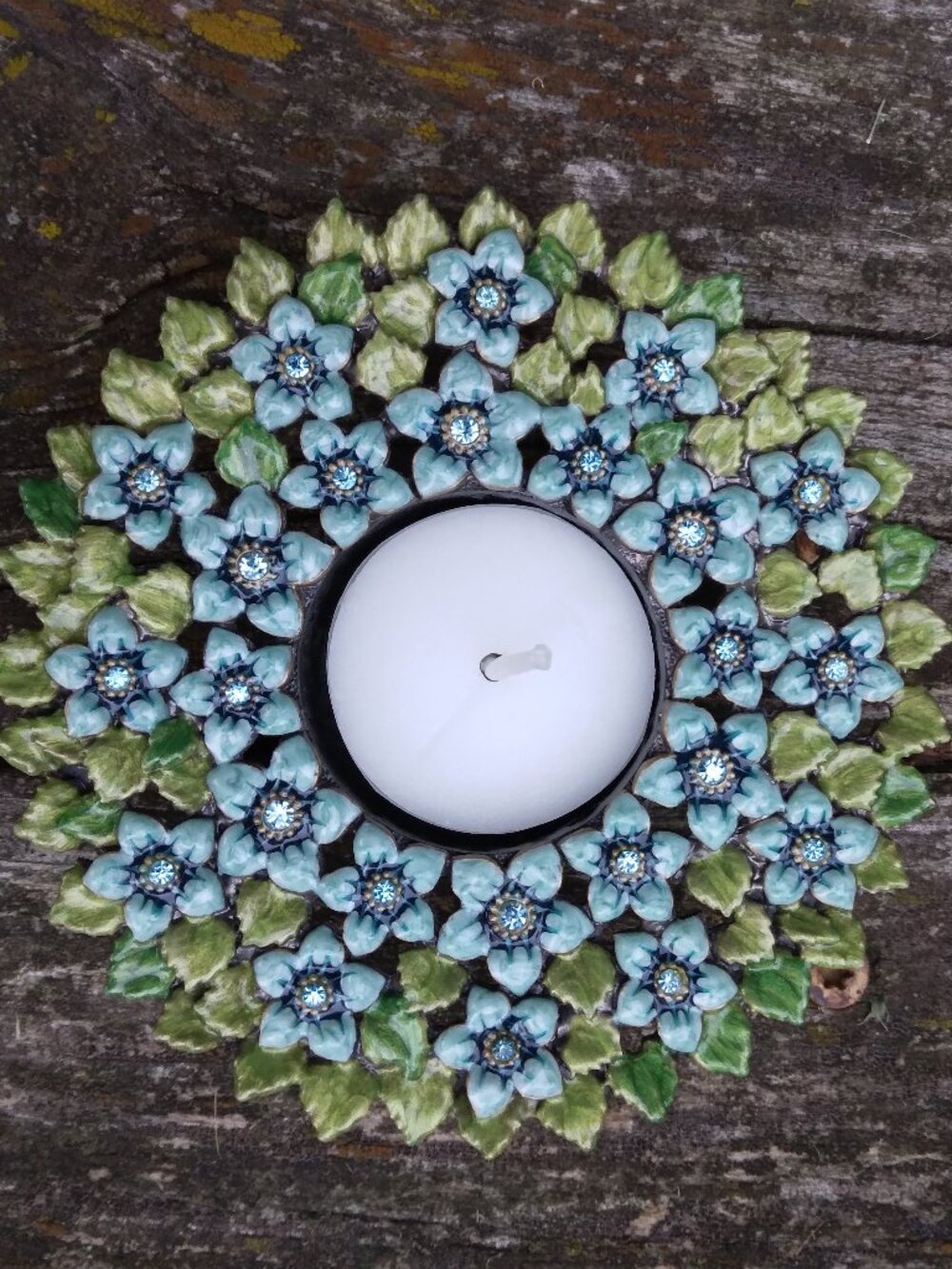Vintage Two's Company Austrian Crystal Floral Tealight Candle Holder